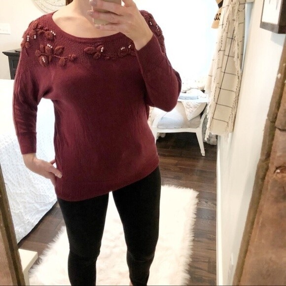 LC Lauren Conrad burgundy dolman sleeve sweater - Picture 3 of 4